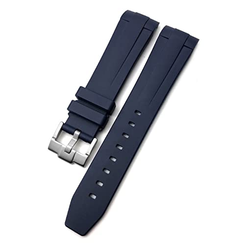 NVVVNX 19 mm 20 mm 21 mm Gummi-Silikon-Armband passend für Longines Conquest HydroConquest L3 wasserdichtes Uhrenarmband mit Dorn/Faltschließe(Blue Pin Buckle,21mm) von NVVVNX
