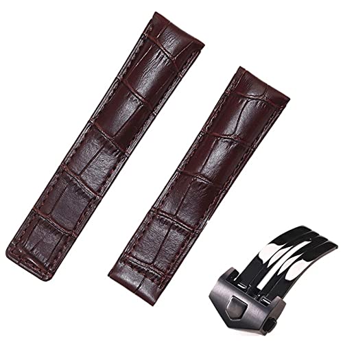 NVVVNX 20/22/24mm Rindsleder Klassisches Armband für TAG HEUER CARRERA Aquaracer MONACO Qualitätsband Weiches Uhrenarmband Handgelenkarmband(With Black Clasp-01,22mm) von NVVVNX