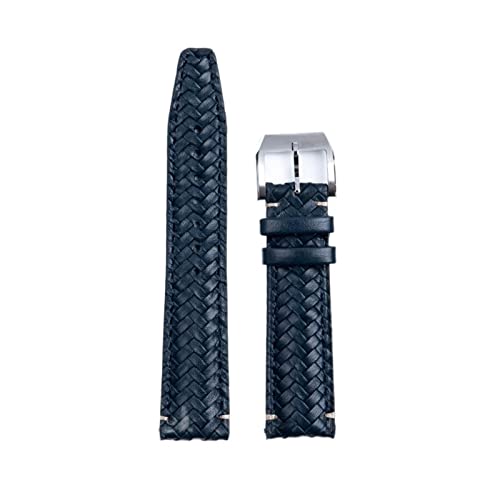 NVVVNX 20 mm 22 mm handgewebtes Rindsleder-Armband, passend für IWC-Armband, Portugieser-Fliegeruhrenarmband, gebogenes Ende, echtes Leder(Blue Pin Buckle,22mm) von NVVVNX