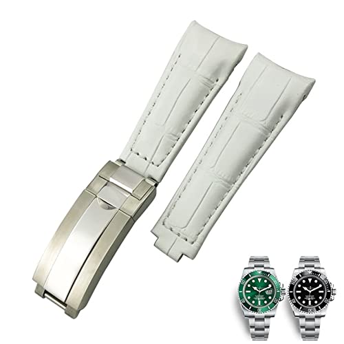 NVVVNX 20 mm gebogenes Ende, Lederarmband, passend für Rolex 116610 Submariner Oyster GMT Daytona Slide Lock Buckle Rindslederarmbänder(Whtie,20mm-Gold Buckle) von NVVVNX
