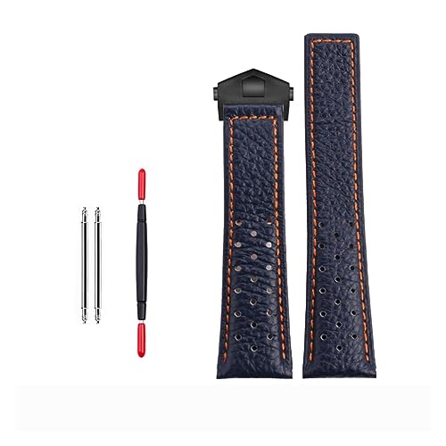 NVVVNX 22 mm echtes Kalbsleder-Armband für TAG für HEUER-Armband MONACO CARRERA Hochwertiges Lederarmband(Blue orange black) von NVVVNX