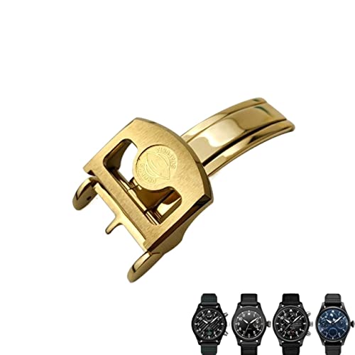 NVVVNX 316L-Edelstahl-Schnalle für IWC Pilot Mark Portugieser Roségold-Gummi-Lederarmband mit Faltschließe(Gold 1) von NVVVNX