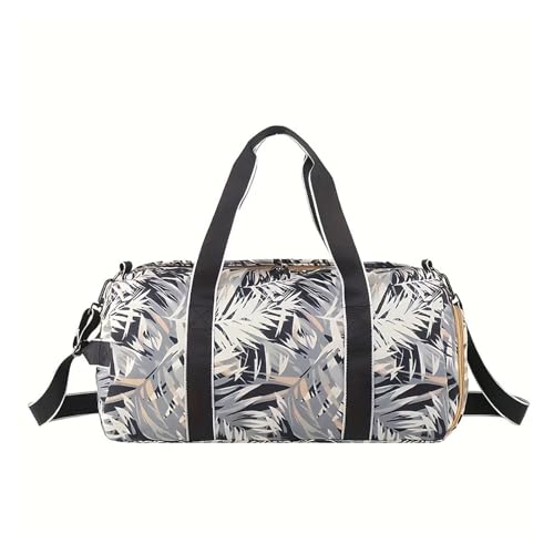 NVVVNX 55L Fitness Gym Bag Reiserucksack Damen Schulter Outdoor Yoga Tasche Training Blatt Druck Tasche Crossbody Trocken Nass Weekender Duffel, grau, Einheitsgröße von NVVVNX