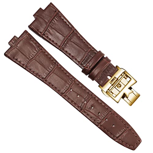 NVVVNX Echtes Leder Armband Für Vacheron Constantin OVERSEAS Serie 4500V 5500V P47040 Edelstahl Schnalle Männer Armband 25 * 8mm(Brown-gold-B) von NVVVNX