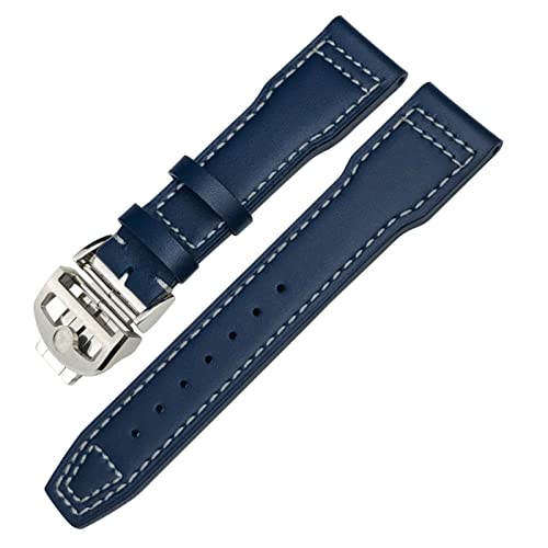 NVVVNX Echtes Leder Uhrband Für Iwc Markieren Xviii Le Petit Prince Pilots Uhr 20mm 21mm 22mm Kaufpferdsgurt(Blue white fold,20mm) von NVVVNX
