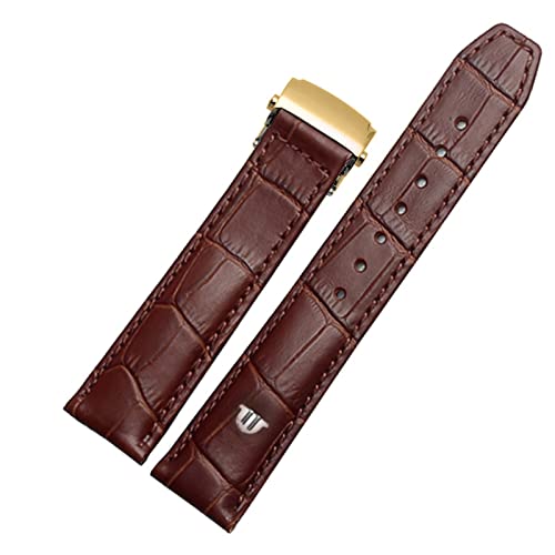 NVVVNX Echtes Leder-Uhrenarmband 20 mm 22 mm, für MAURICE LACROIX Armband Faltschließe Freizeit Business Rindslederarmband(Brown gold buckle,20mm) von NVVVNX