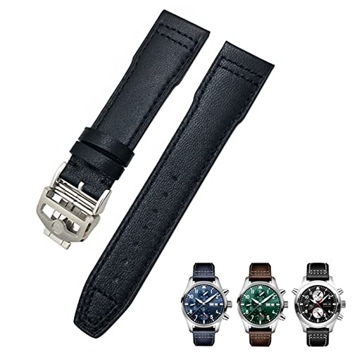 NVVVNX Echtleder-Rindsleder-Uhrenarmbänder 20 mm 21 mm für IWC IW377714 Mark18 Spitfire PORTOFINO Weiche Rindsleder-Armbänder(Black Black 1,20mm) von NVVVNX