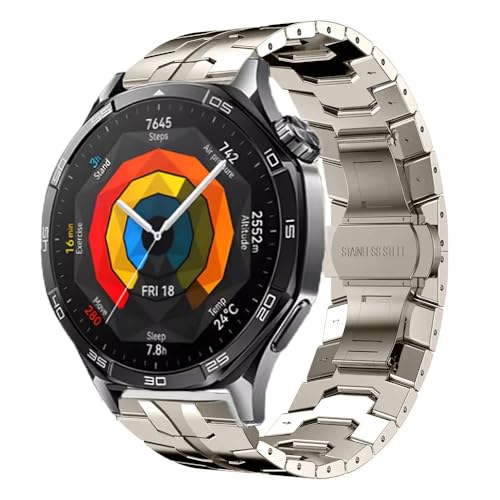 NVVVNX Für Huawei Uhr GT5 46mm Metallband Business Armband 22mm Für Huawei Uhr GT 46mm/GT2e/GT3 46mm Edelstahl Uhrenarmbänder(Titanium 2) von NVVVNX