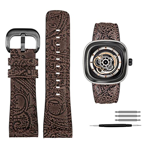 NVVVNX Für Seven Friday Q2/03/M2/M021/T2 Echtes Leder Armband Vintage styleDiesel uhr Männer rindsleder strap 28m Armband zubehör(Color 2 black) von NVVVNX