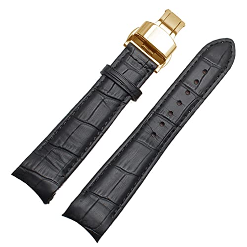 NVVVNX Gebogene End -Männer Watchband -Gurte für BL9002-37 05A BT0001-12E 01A Marke Watch echtes Leder mit Schmetterlingsschnalle 20 21 22 mm(BlackXgold clasp,22mm) von NVVVNX