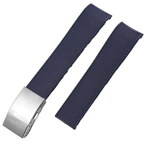 NVVVNX Gummi-Uhrenarmbänder für Longines CONQUEST HYDROCONQUEST L3 21 mm wasserdichtes Armband Uhrenzubehör Silikon-Uhrenarmband mit Logo(Blue-Silver Clasp) von NVVVNX