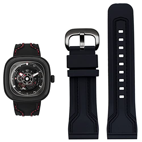 NVVVNX Gummi-Uhrenarmband für Herren Friday, wasserdicht, schweißfest, Diesel-Uhrenkette, 28 mm, schwarz-orange, Uhrenzubehör(Black black) von NVVVNX