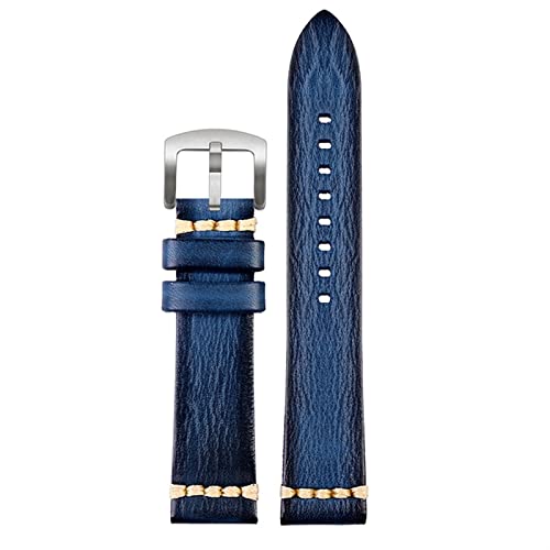 NVVVNX Handgefertigtes echtes Leder Uhrengurt 20mm 22 mm24 für Rolex Citizen Omega Mido Huawei Gt Herren Uhrband braun blaugrün grau(Blue silver buckle,24mm) von NVVVNX