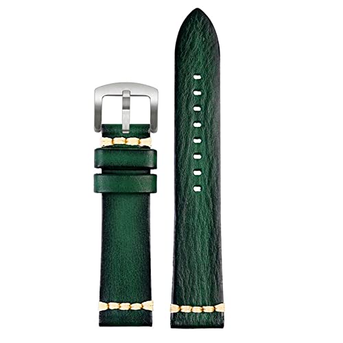 NVVVNX Handgefertigtes echtes Leder Uhrengurt 20mm 22 mm24 für Rolex Citizen Omega Mido Huawei Gt Herren Uhrband braun blaugrün grau(Green silver buckle,24mm) von NVVVNX