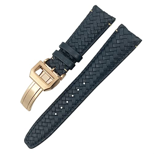 NVVVNX Kauwindgurt Für Iwc Portugieser Pilot IW394005 IW3777 Blaues Weiches Uhrband 20mm 21mm 22mm Gewebte Echte Leder -Uhrenbandbänder(Blue rose 1,20mm) von NVVVNX