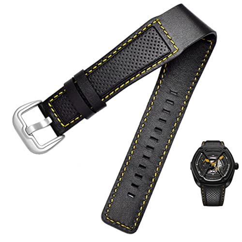 NVVVNX Kuhhaftläden -Leder -Uhrenband für Dietrich OTC-AO1 OT-3 Riemen schwarz 24mm Armband Stomata Cowhide Schwarze Armbanduhr(Black yellow silver) von NVVVNX