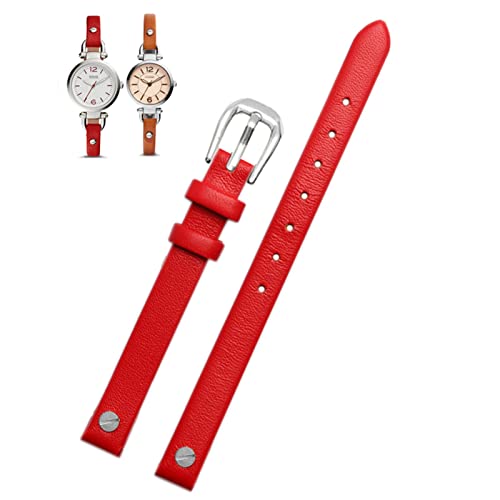 NVVVNX Mode echtes Leder -Uhrband für Fossilien ES4340 ES4119 ES4000 3745 3861 4026 Frauen Armband Armband 8mm mit Schraube(Red Silver) von NVVVNX