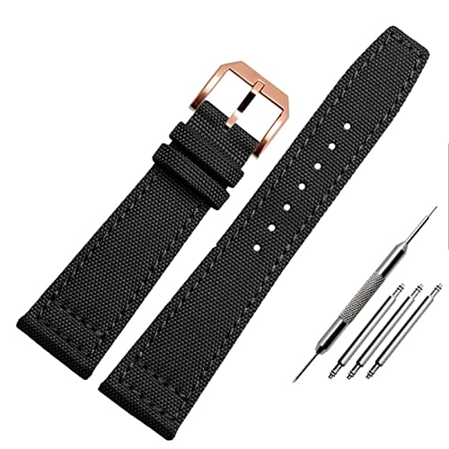 NVVVNX Nylon Watch Band Für Iwc Portugiesisch-Pilot-Serie 20mm 21mm 22mm Armbanduhr Band Leinwand Armband Blaues Blaugrün Uhrengurt(A-black-rosegold,20mm) von NVVVNX