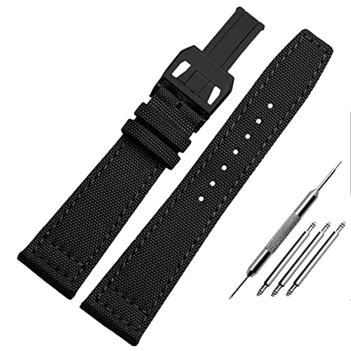 NVVVNX Nylon Watch Band Für Iwc Portugiesisch-Pilot-Serie 20mm 21mm 22mm Armbanduhr Band Leinwand Armband Blaues Blaugrün Uhrengurt(B-black-black,22mm) von NVVVNX