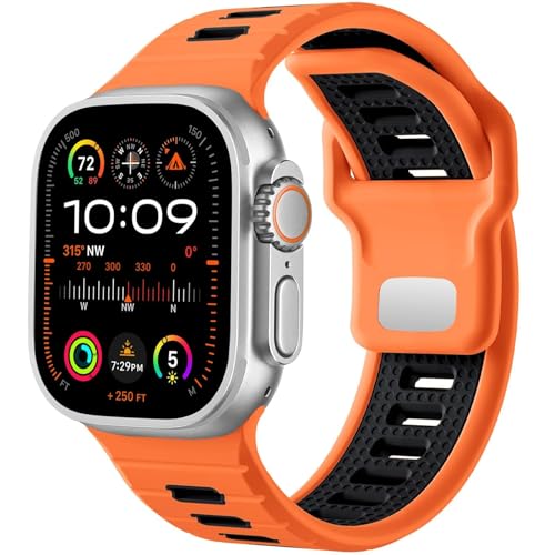 NVVVNX Sportuhrenarmband, für Apple Watch Ultra 2/Ultra Band Herren 49 mm 45 mm 44 mm 42 mm, Ersatzarmband mit Silikonschlaufe, kompatibel mit IWatch Series SE 9 8 7(C) von NVVVNX