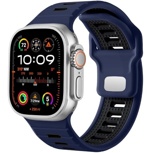 NVVVNX Sportuhrenarmband, für Apple Watch Ultra 2/Ultra Band Herren 49 mm 45 mm 44 mm 42 mm, Ersatzarmband mit Silikonschlaufe, kompatibel mit IWatch Series SE 9 8 7(O) von NVVVNX