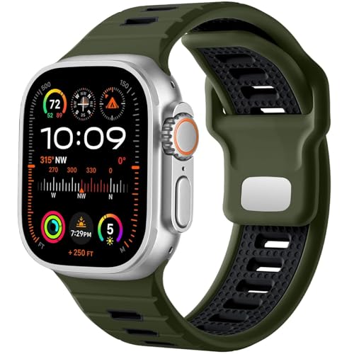 NVVVNX Sportuhrenarmband, für Apple Watch Ultra 2/Ultra Band Herren 49 mm 45 mm 44 mm 42 mm, Ersatzarmband mit Silikonschlaufe, kompatibel mit IWatch Series SE 9 8 7(P) von NVVVNX