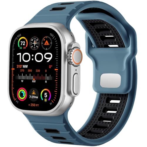 NVVVNX Sportuhrenarmband, für Apple Watch Ultra 2/Ultra Band Herren 49 mm 45 mm 44 mm 42 mm, Ersatzarmband mit Silikonschlaufe, kompatibel mit IWatch Series SE 9 8 7(S) von NVVVNX