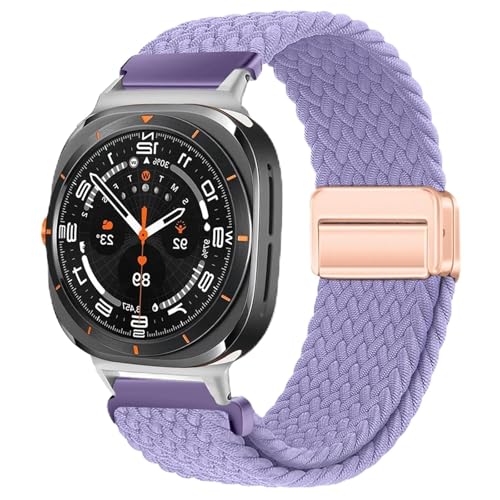NVVVNX Uhrarmband Für Galaxy Watch Ultra Armband 47mm Zubehör Magnetisches Nylon geflochtenes Sportarmband Correa Galaxy Watch 7 Ultra Band(Lavender) von NVVVNX