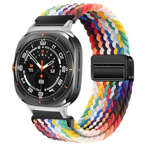 NVVVNX Uhrarmband Für Galaxy Watch Ultra Armband 47mm Zubehör Magnetisches Nylon geflochtenes Sportarmband Correa Galaxy Watch 7 Ultra Band(Rainbow) von NVVVNX