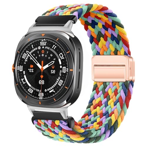 NVVVNX Uhrarmband Für Galaxy Watch Ultra Armband 47mm Zubehör Magnetisches Nylon geflochtenes Sportarmband Correa Galaxy Watch 7 Ultra Band(W-Color) von NVVVNX