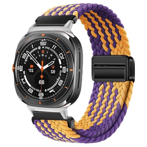 NVVVNX Uhrarmband Für Galaxy Watch Ultra Armband 47mm Zubehör Magnetisches Nylon geflochtenes Sportarmband Correa Galaxy Watch 7 Ultra Band(Z-PuG) von NVVVNX