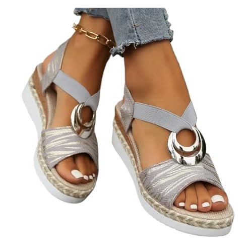 NVYRFS Damen Keilsandalen Sommer Schlangenmuster Plateausandalen Gladiatorschuhe Frau Komfort Casual Med High Heels Sandalen(Gray,41) von NVYRFS