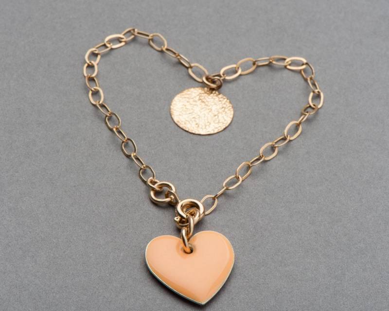 Gold Gefüllt Emaillierteherz Armband Mit Kreis Charme Gold Gefüllt Emaillierteherz Armband Mit Kreis Charme von NW6Jewellery