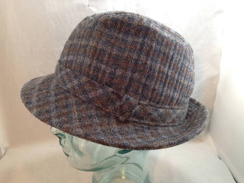 Vintage Pendleton Wolle Blau Grau Und Braun Tweed Bucket Style Fedora Größe Large 04154 von NWAttic