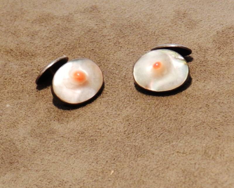 Vintage Silber Gebogene Arm-Manschettenknöpfe Mit Perle 03502 von NWAttic