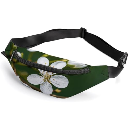 Bauchtasche für Damen und Herren, weiße natürliche Pflanze, grüne Zweige, kleine Gürteltasche mit verstellbarem Riemen, wasserdichte Schultertasche, modische Umhängetasche, Bauchtasche für Reisen, Bauchtasche für Damen und Herren, weiße natürliche Pflanze, grüne Zweige, kleine Gürteltasche mit verstellbarem Riemen, wasserdichte Schultertasche, modische Umhängetasche, Bauchtasche für Reisen, von NWGHM
