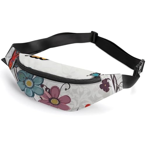 Bauchtasche für Herren und Damen, Cartoon-Schmetterlings-Blumen, kleine Gürteltasche mit verstellbarem Riemen, wasserdichte Schultertasche, modische Umhängetasche, Bauchtasche für Reisen, Wandern, Bauchtasche für Herren und Damen, Cartoon-Schmetterlings-Blumen, kleine Gürteltasche mit verstellbarem Riemen, wasserdichte Schultertasche, modische Umhängetasche, Bauchtasche für Reisen, Wandern, von NWGHM