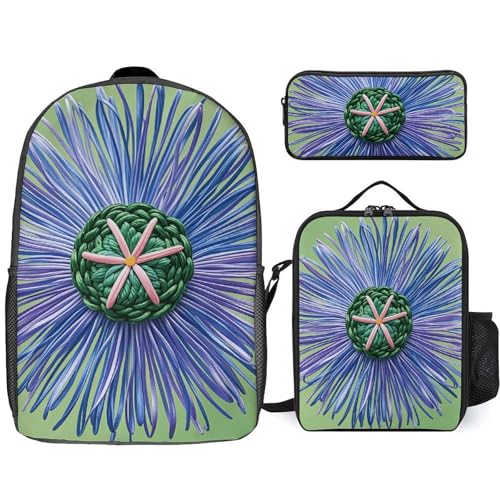 NWGHM Modern Silk Threads Kleeblatt Filigranes Rucksack-Set mit Lunchbox Federmäppchen Reise Laptop Rucksack Casual Daypack für Männer Frauen Weiß One Size Daypack Rucksäcke, weiß, Einheitsgröße, von NWGHM