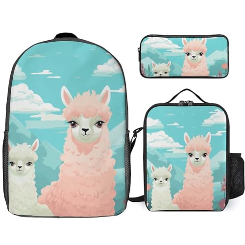 NWGHM Schönes Alpaka-Rucksack-Set mit Lunchbox, Federmäppchen, Reise-Laptop-Rucksack, lässiger Tagesrucksack für Männer und Frauen, Weiß, Einheitsgröße, Tagesrucksäcke, weiß, Einheitsgröße, NWGHM Schönes Alpaka-Rucksack-Set mit Lunchbox, Federmäppchen, Reise-Laptop-Rucksack, lässiger Tagesrucksack für Männer und Frauen, Weiß, Einheitsgröße, Tagesrucksäcke, weiß, Einheitsgröße, von NWGHM