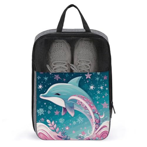 Schuhbeutel für Reisen, niedlicher Delfin, Schneeflocke, Schuhbeutel mit Reißverschluss, atmungsaktiv, Golf-Schuhtasche für Männer und Frauen, Outdoor-Schuhaufbewahrung, Organizer für Sport, Schuhbeutel für Reisen, niedlicher Delfin, Schneeflocke, Schuhbeutel mit Reißverschluss, atmungsaktiv, Golf-Schuhtasche für Männer und Frauen, Outdoor-Schuhaufbewahrung, Organizer für Sport, von NWGHM