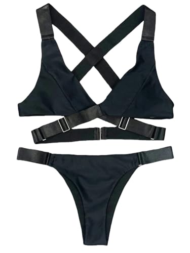 NWSDZXF Badeanzug Damen Schnalle Verband Bikini Frauen Badeanzug Weiblicher Bikinis Bikinis Bikinkleidung Zwei Stücke Set Badeanzug Schwimmen-schwarz-s von NWSDZXF