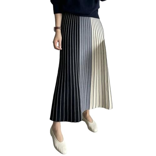 NWSDZXF Damen Rock Herbst Winter Strickrock Hoher Taille Langer Bleistiftrock Frauen Stricker Vintage Maxirock Warm Dick-grau-eine Größe von NWSDZXF