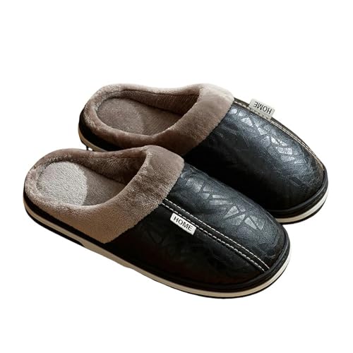 NWSDZXF Hausschuhe Damen Winter Herrenschuppen Winter Große Größe Innenräume wasserdichte Große Größen Hausbaumwollschuhe Flache Baumwoll -Schlafzimmer Haushäuser-schwarz-42-43 (fit 41-42) von NWSDZXF