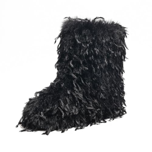 NWSTESLE Damen Kunstpelz Stiefel Pelzig Flauschig Winter Schnee Y2k Stiefel für Mädchen Mid-Calf Flat Fuzzy Schuhe Plüsch Warm Outdoor Indoor, Fuzzyboots-Schwarz, 38 EU Weit NWSTESLE Damen Kunstpelz Stiefel Pelzig Flauschig Winter Schnee Y2k Stiefel für Mädchen Mid-Calf Flat Fuzzy Schuhe Plüsch Warm Outdoor Indoor, Fuzzyboots-Schwarz, 38 EU Weit von NWSTESLE
