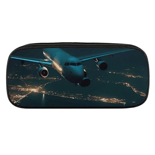 Federmäppchen mit Flugzeug in der Nacht, wasserdicht, Leder, große Kapazität, für Stifte, Pounch, Kosmetik, Make-up-Tasche für Damen und Herren Federmäppchen mit Flugzeug in der Nacht, wasserdicht, Leder, große Kapazität, für Stifte, Pounch, Kosmetik, Make-up-Tasche für Damen und Herren von NWTRJ