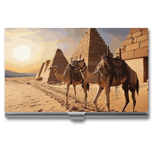 NWTRJ Ägypten Kamele Visitenkartenhalter Slim Portable Visitenkartenetui Metall Tasche Namenskartenhalter Brieftasche für Männer Frauen Büro Reisen von NWTRJ