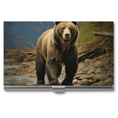 NWTRJ Brown Bear Visitenkartenhalter, schlank, tragbar, Visitenkartenetui, Metalltasche, Namenskartenhalter, Brieftasche für Männer und Frauen, Büro, Reisen von NWTRJ