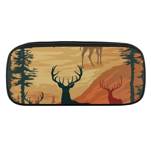 NWTRJ Deer Show Federmäppchen, wasserdicht, Leder, großes Fassungsvermögen, für Stifte, Pounch, Kosmetik, Make-up-Tasche für Damen und Herren, Stil:, Einheitsgröße von NWTRJ