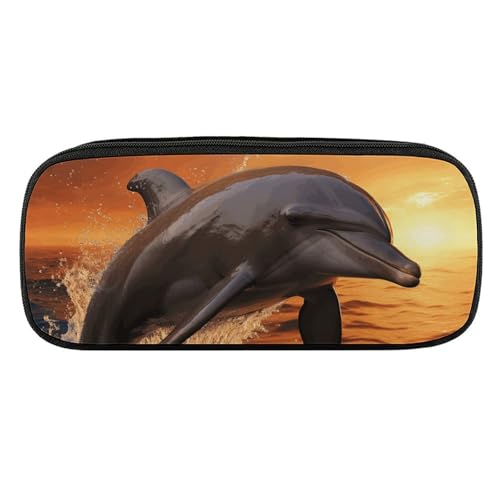 NWTRJ Dusk Delphin Federmäppchen, wasserdicht, Leder, große Kapazität, für Stifte, Pounch, Kosmetik, Make-up-Tasche für Damen und Herren, Stil:, Einheitsgröße von NWTRJ