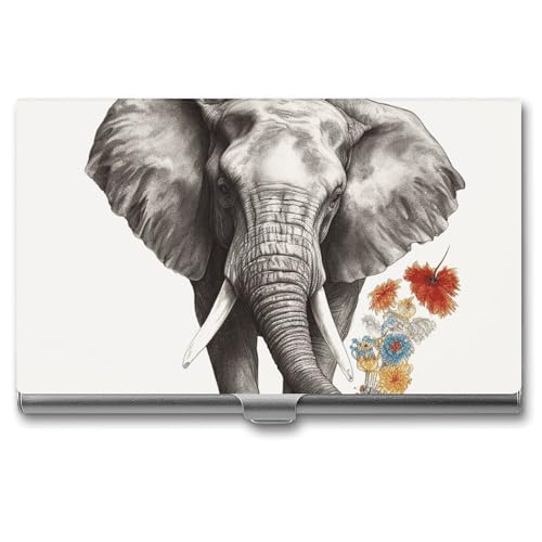 NWTRJ Elefant Visitenkartenhalter, schlank, tragbar, Visitenkartenetui, Metalltasche, Namenskartenhalter, Brieftasche für Männer und Frauen, Büro, Reisen von NWTRJ